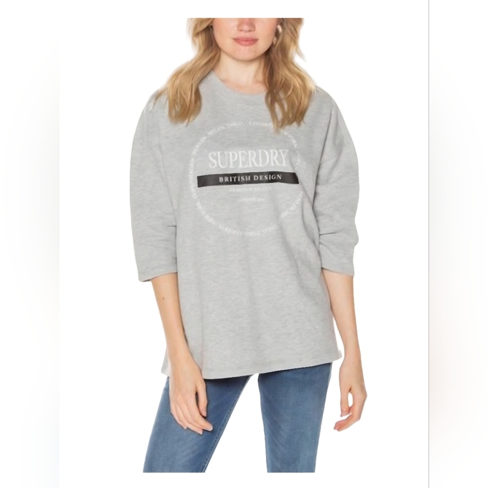 Superdry British Design Logo Crewneck Sweatshirt Gray Size UK 12 / US 8 Medium